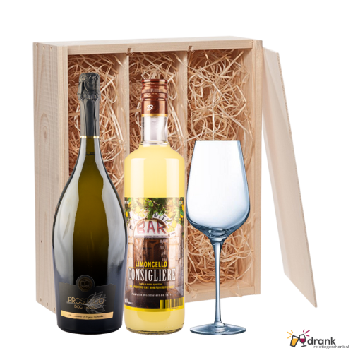 Limoncello Consigliere 70cl - Bedin Spumante Prosecco 75cl - 1 Wijn Glas